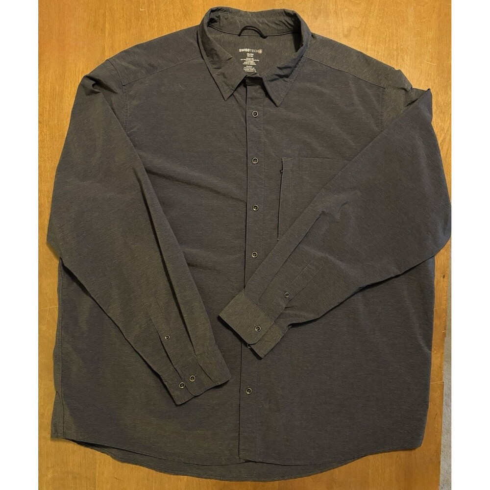 Men's Swiss Tech Charcoal Long Sleeve Nylon Hiking Fishing Button Up Shirt 3XL